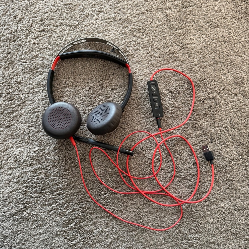 Poly C5220‎ USB Headset with Boom Microphone Red Cord Inline Controls